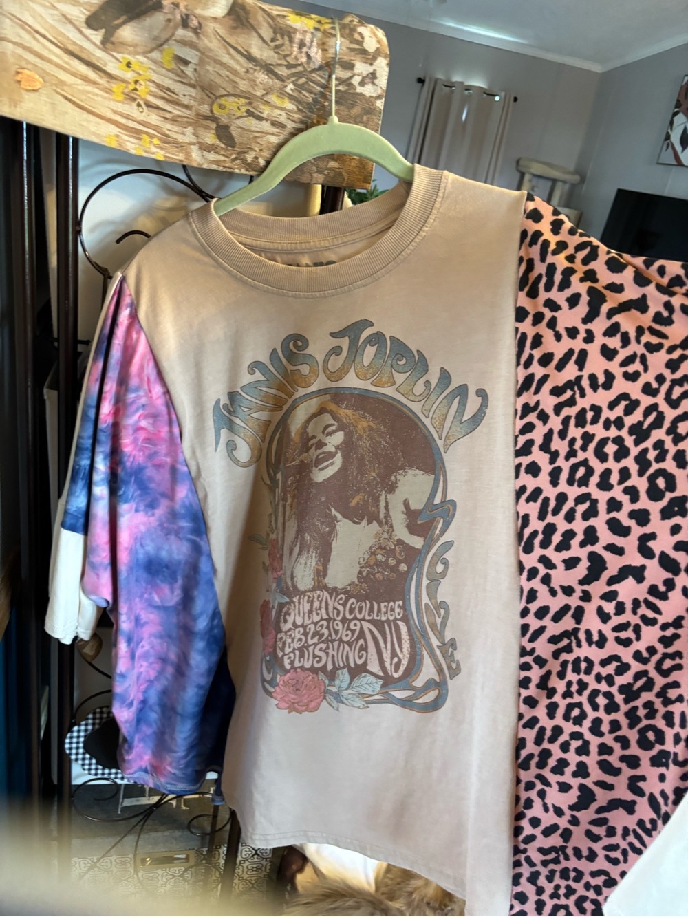 Janis Joplin Graphic Tee Tie-Dye Sleeve handcrafted upcycled oversized - Picture 2 of 2